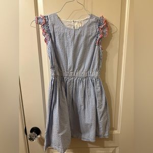 Blue and white girls dress with pink accents Crewcuts Size 10